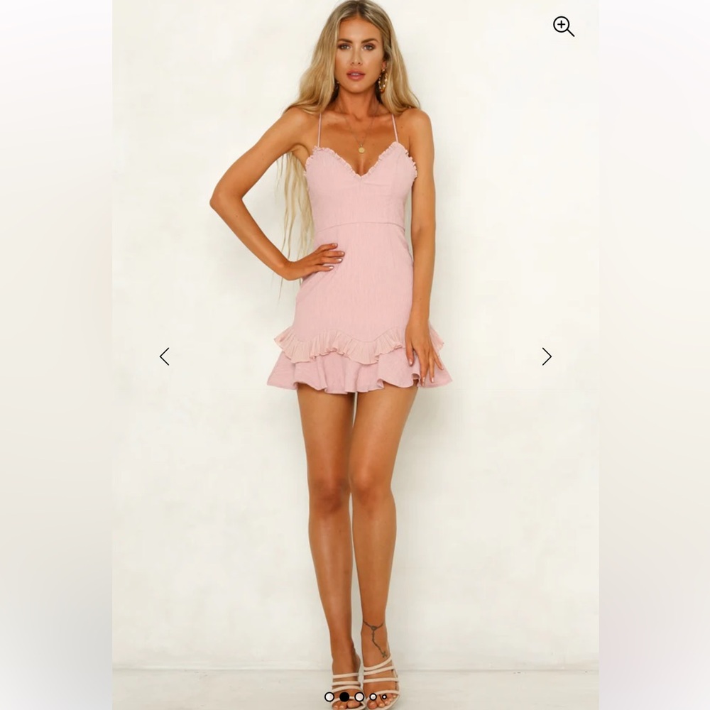 Hello Molly SCORPIO SEASON DRESS BLUSH Elegant Pink Ruffle Hem Dress - Picture 2 of 12